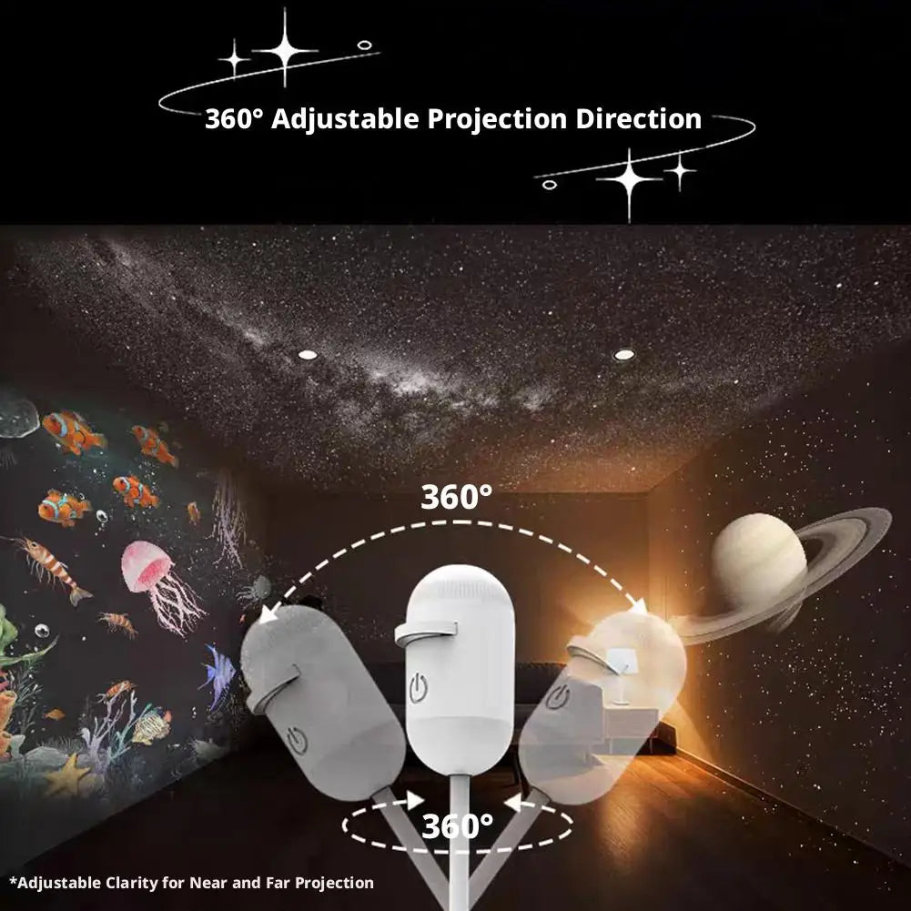USB galaxy Projector Night Light 2-in-1 Mini Galaxy 360° Rotate LED Starry Sky Ambient Lamp For Party Home Saturn Decoration