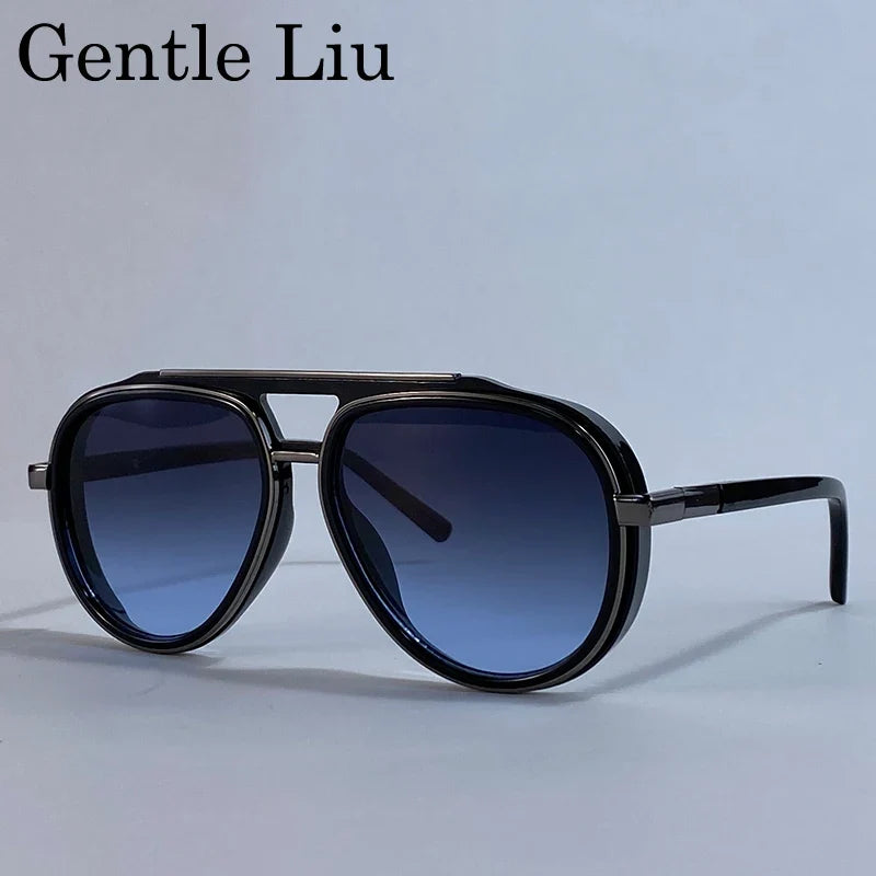 Oversized Polarized Oval Pilot Steampunk Sunglasses Men 2026 Luxury Brand Double Beam Sunglass For Male Classic Eyewear Shades