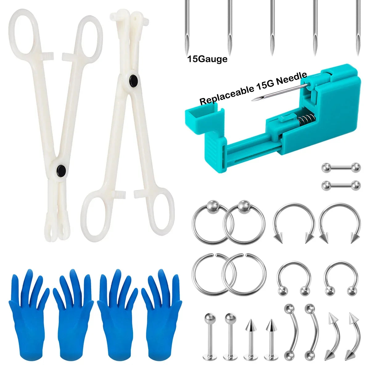 Body Piercing Tool Kit Easy to Use Body Piercing Gun Lip Nose Tongue