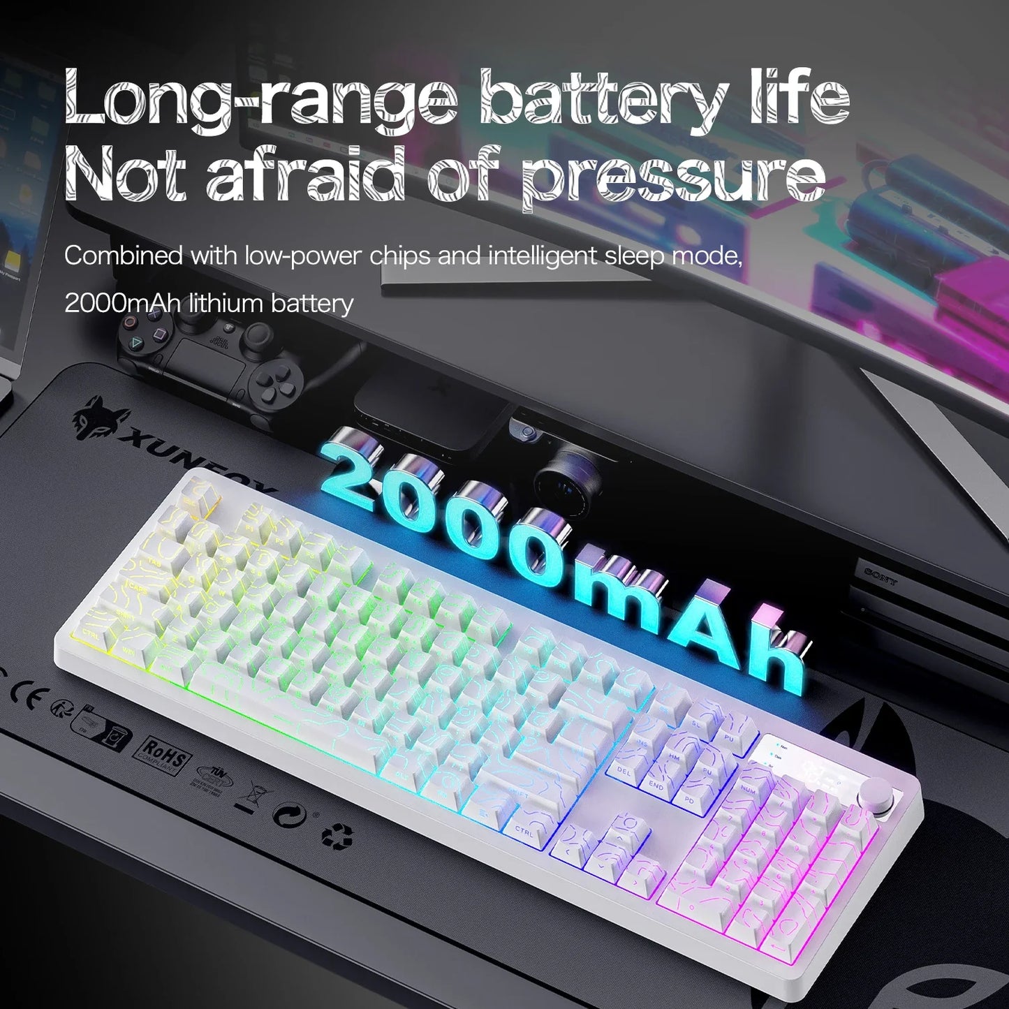 TK100 Wireless Bluetooth Wired Triple-Mode Mechanical Feel Keyboard with High-Definition Display, Rotary Knob and RGB Lighting