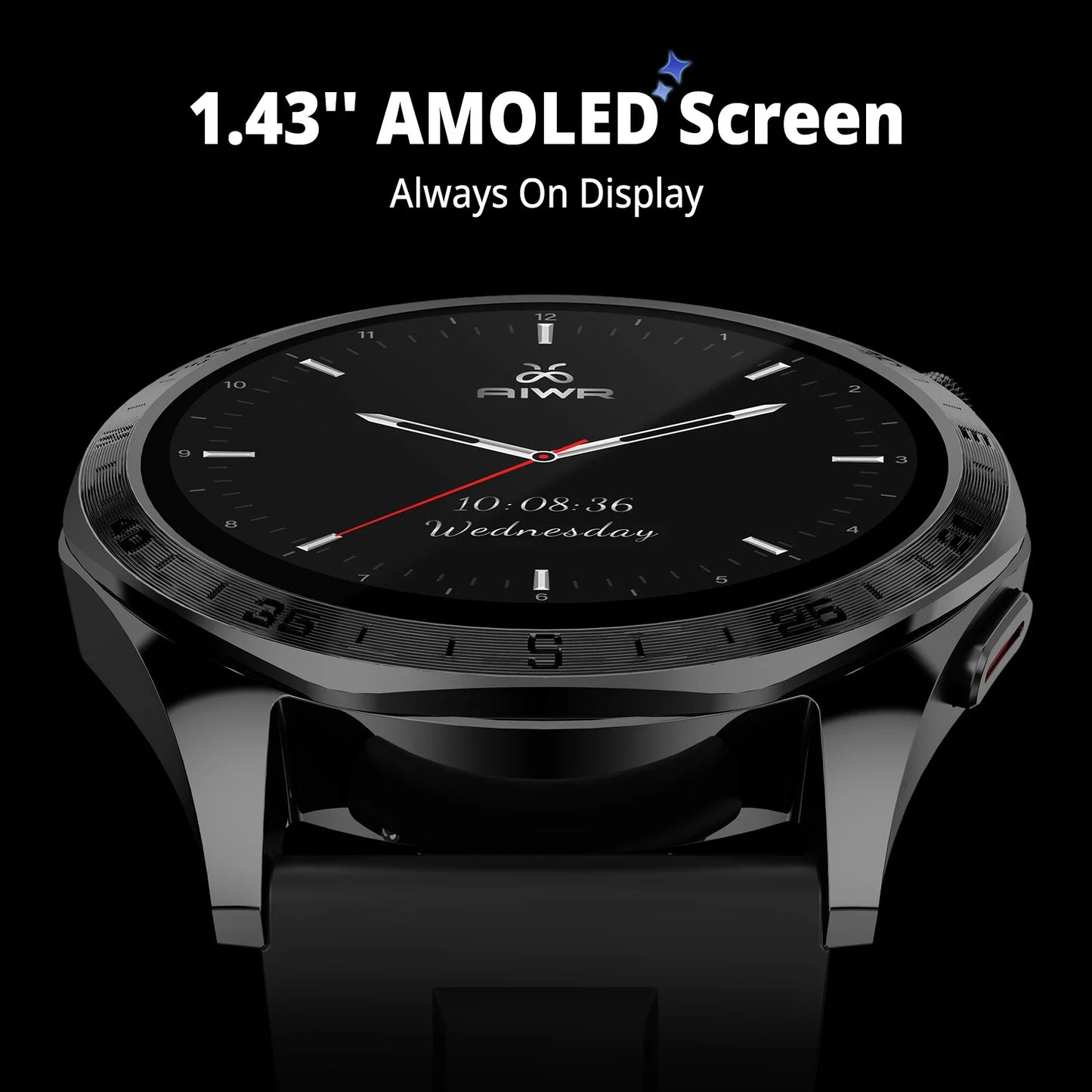AIWR Peps 1R Smart Watch, GPS, 1.43” AMOLED, AI Watch Faces, ChatGPT, Heart Rate Sleep Monitor, 5ATM Waterproof for Android iOS