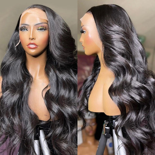 Peluca frontal de encaje Body Wave brasileña transparente 13x4 Pelucas de cabello humano con encaje frontal para mujeres negras Peluca ondulada de agua suelta pre-arrancada