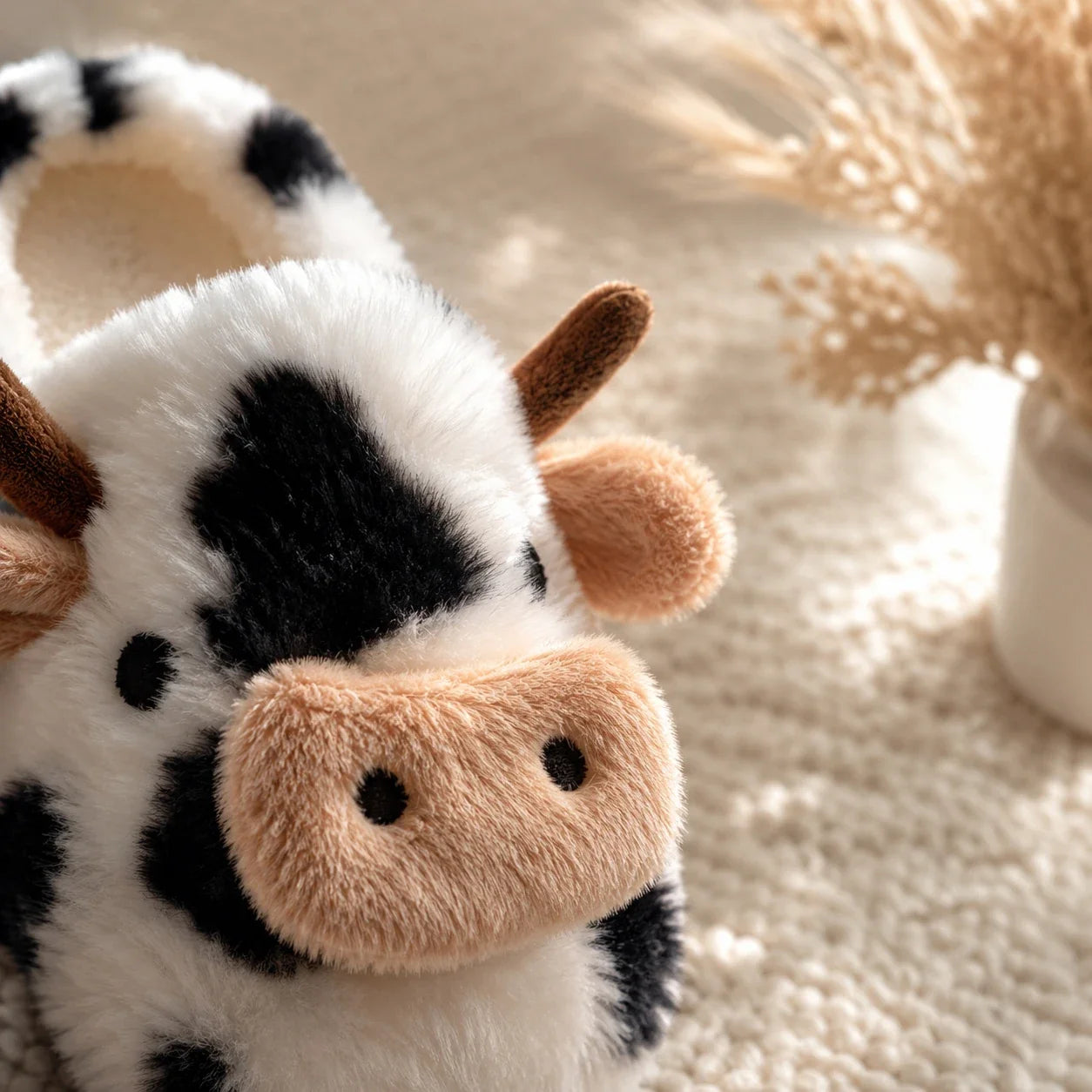 A Pair of Cute Cartoon 3D Cow Plush Slippers for Women, Comfortable Fluffy Home Slippers with Soft Soles for the Bedroom, Cute 3D Milk-Themed Warm Non-Slip Indoor Slippers, Lightweight and Silent Comfortable Shoes for Women, a Top Choice for Holiday Gifts