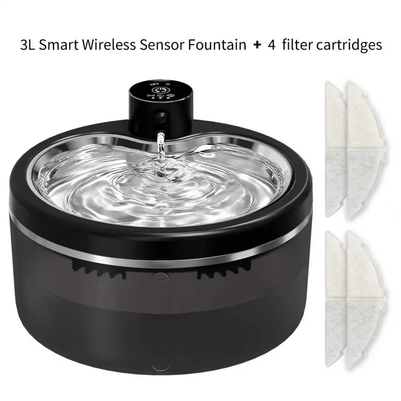 3L Wireless Cat Water Fountain Mute Pet Water Dispenser With Stainless Steel Tray and Intelligent Sensing, 4000mAh Large Battery