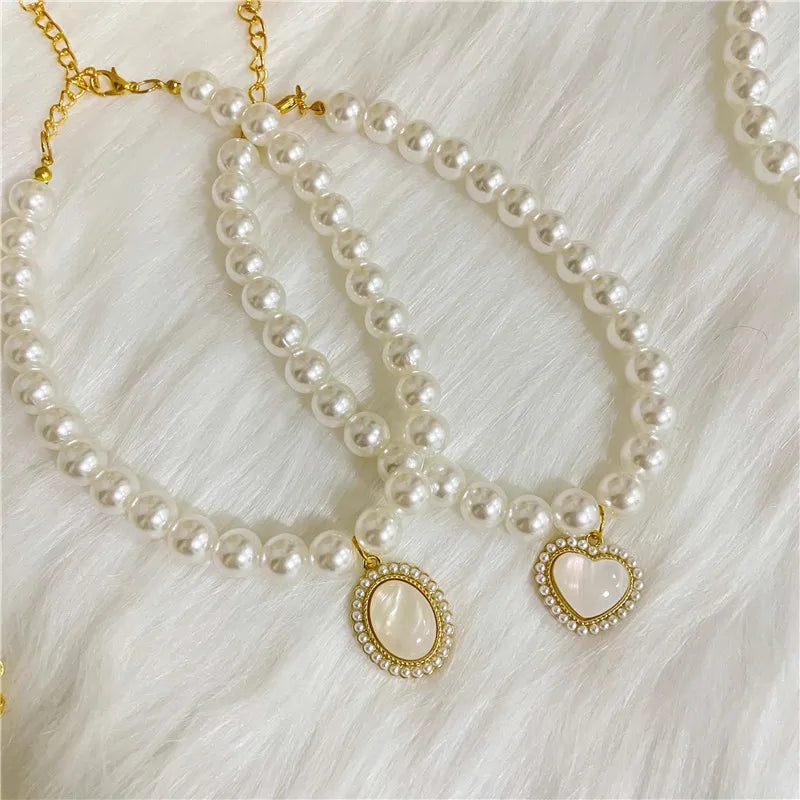 New Pet Collar Pearl Love Necklace Cat Jewelry Cute Collar Puppy Accessories Dog Chain Chihuahua Wedding Jewelry Stuff