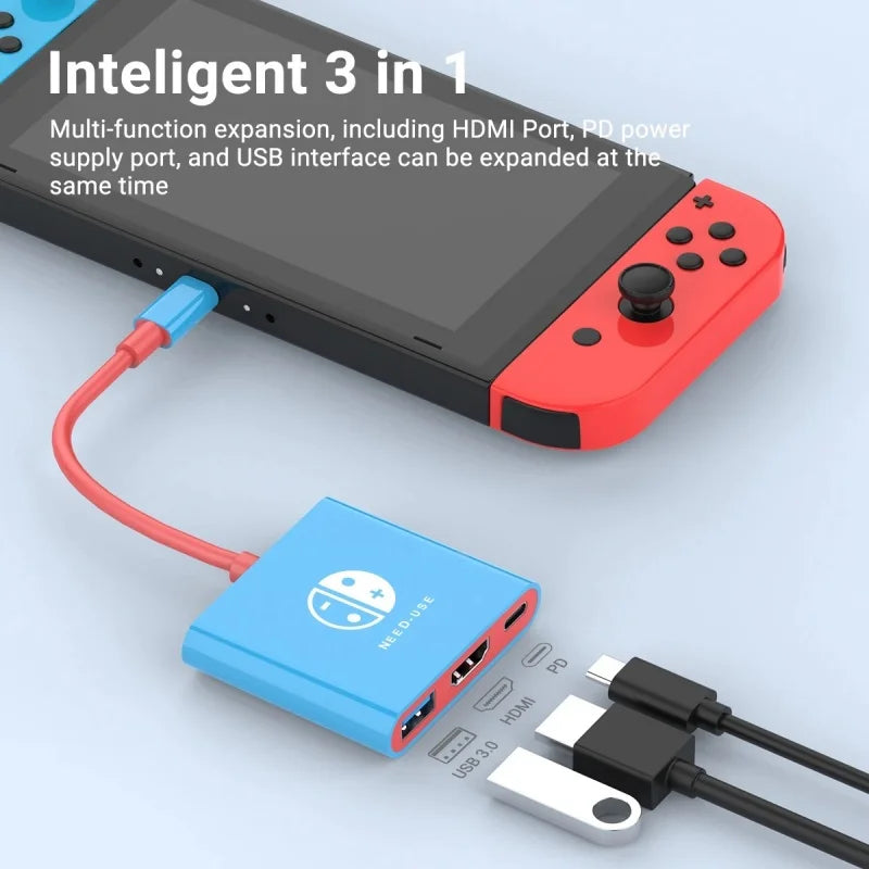 Portable  Switch Docking Station TYPE-C Hub with HDMI and USB 3.0 Perfect for Travel and Gaming