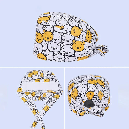 Gorros quirúrgicos con estampado de oso para pelo largo