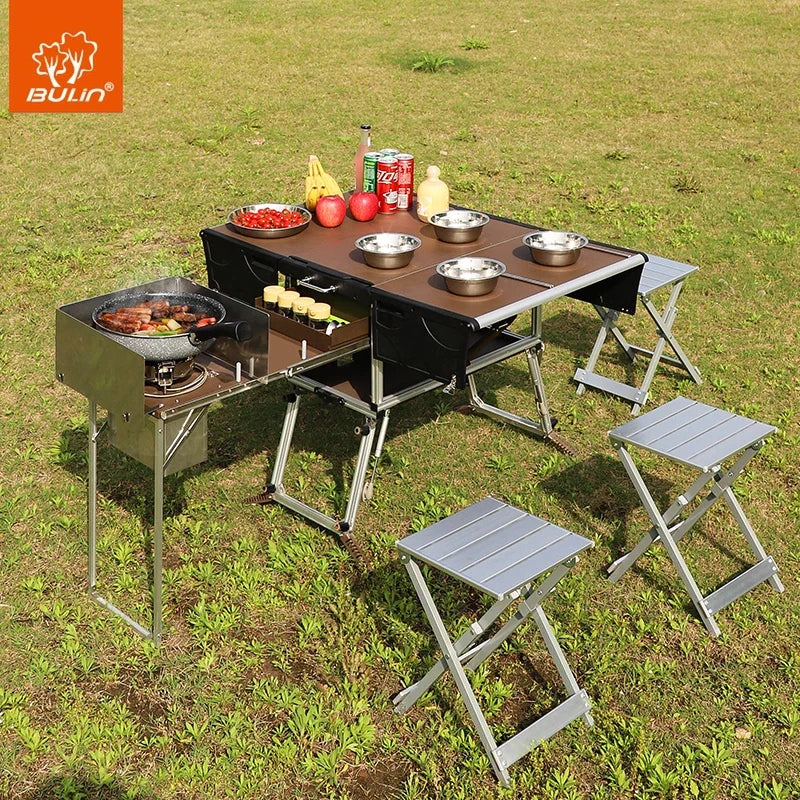 Camp Aluminum Kitchen and Rv Kitchen  Bulin C650 Outdoor  Equipped Picnic Table Folding Camping Stove Camping Mobile Kitchen