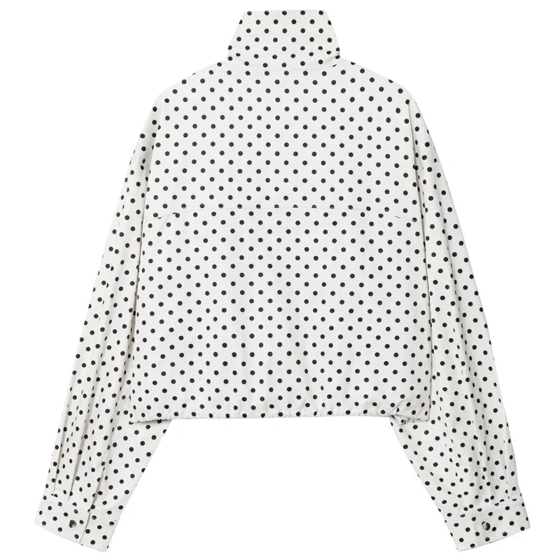 HXAO Polka Dot Bomber Jacket Women's Jackets Demi-Season Oversized Long Sleeve Top Outerwear Aviator Plus Size Zip Up Crop Coats