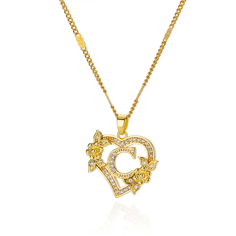 Heart Initial Letter Necklaces For Women Gold Color Stainless Steel Chain A-Z Alphabet Pendant Necklace Birthday Jewelry Gift