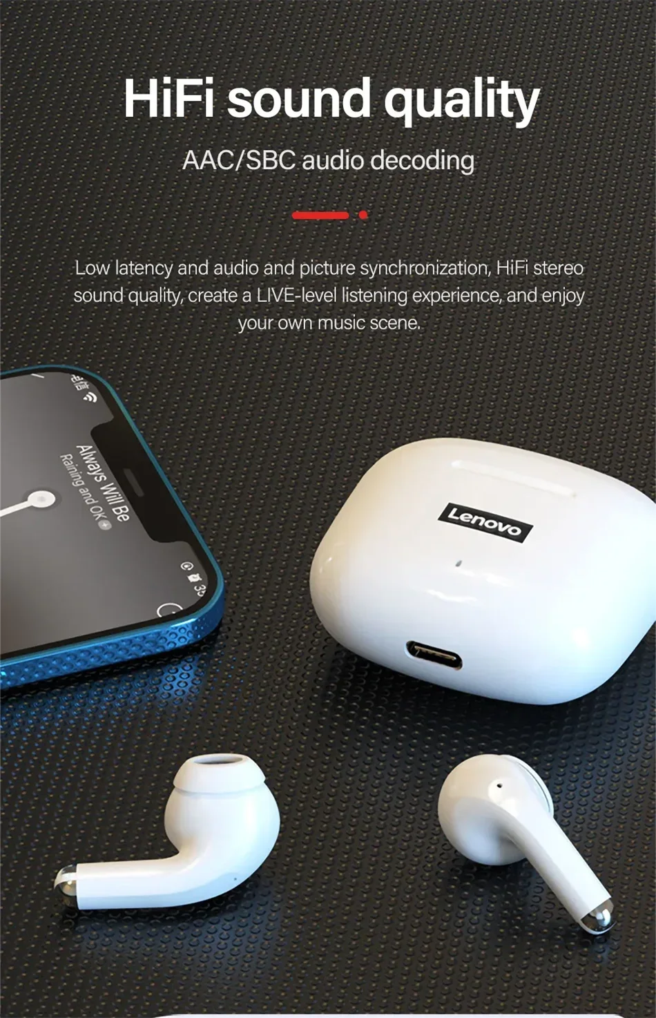 Lenovo LP40 Pro TWS Bluetooth 5.4 Wireless Headphones HiFi Stereo Earphones Gaming Sports Touch Control HD Call With Mic Earbuds
