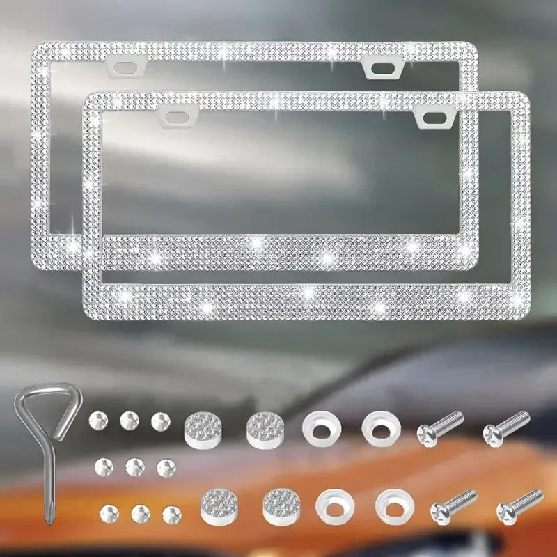 NEW Bling Crystal Car License Plate Frame Women Rhinestone License Plate Frame Cover Holder Car Accessories with Screw 31*16cm