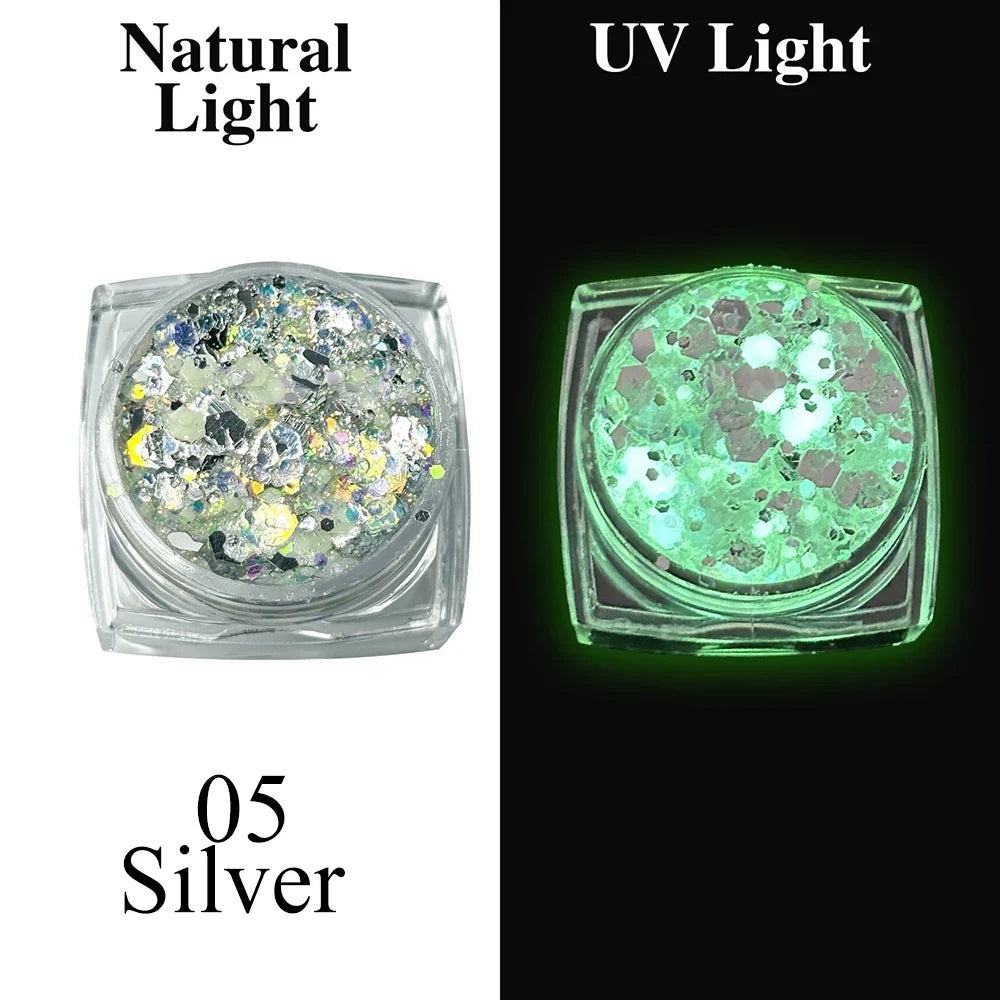 Luminous Glitter Gel Face Body Art Makeup UV Glow in The Dark Waterproof Long Lasting for Party Rave Festival Cosmetic Tool