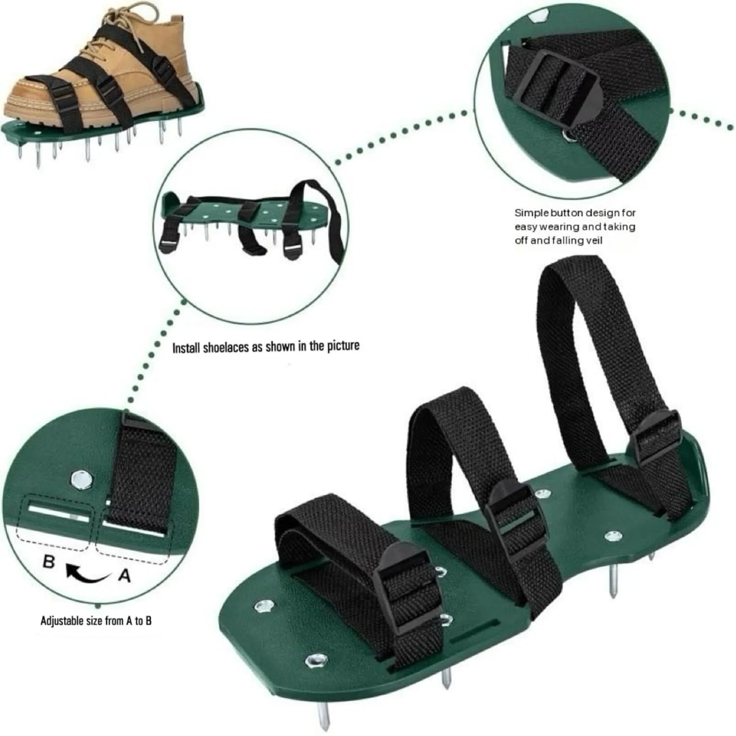 Garden Nail Shoes,Grass Loose Soil Tool,2.5/4.2cm Long Nail,Anti-Slip Lawn Aerator Grass Spikes Shoes for Aerating Lawn Soil