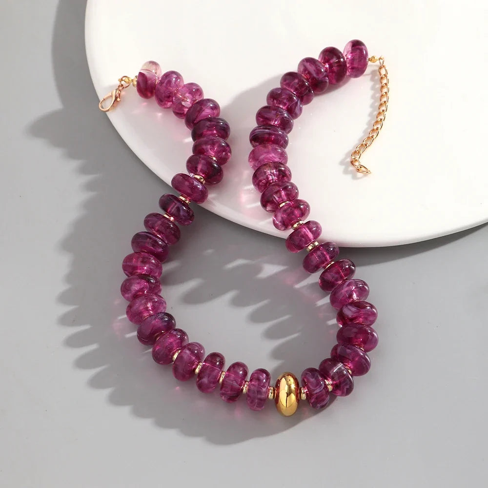 Chunky Colorful Beaded Choker Necklace Women Summer Trendy Round Resin Beads Chain Necklaces Statement Jewelry Gift for Vacation