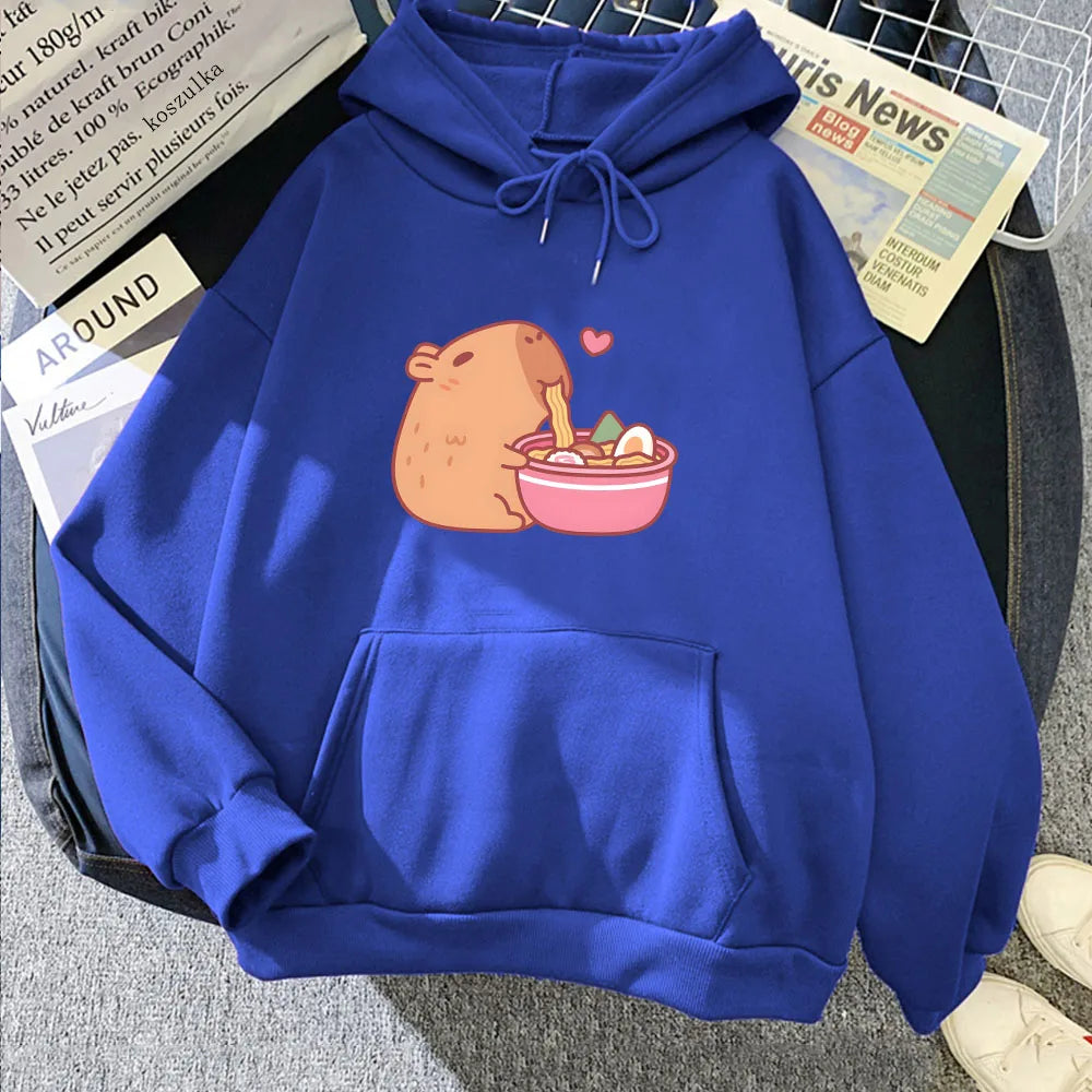 Sudadera con capucha de ramen y capibara kawaii