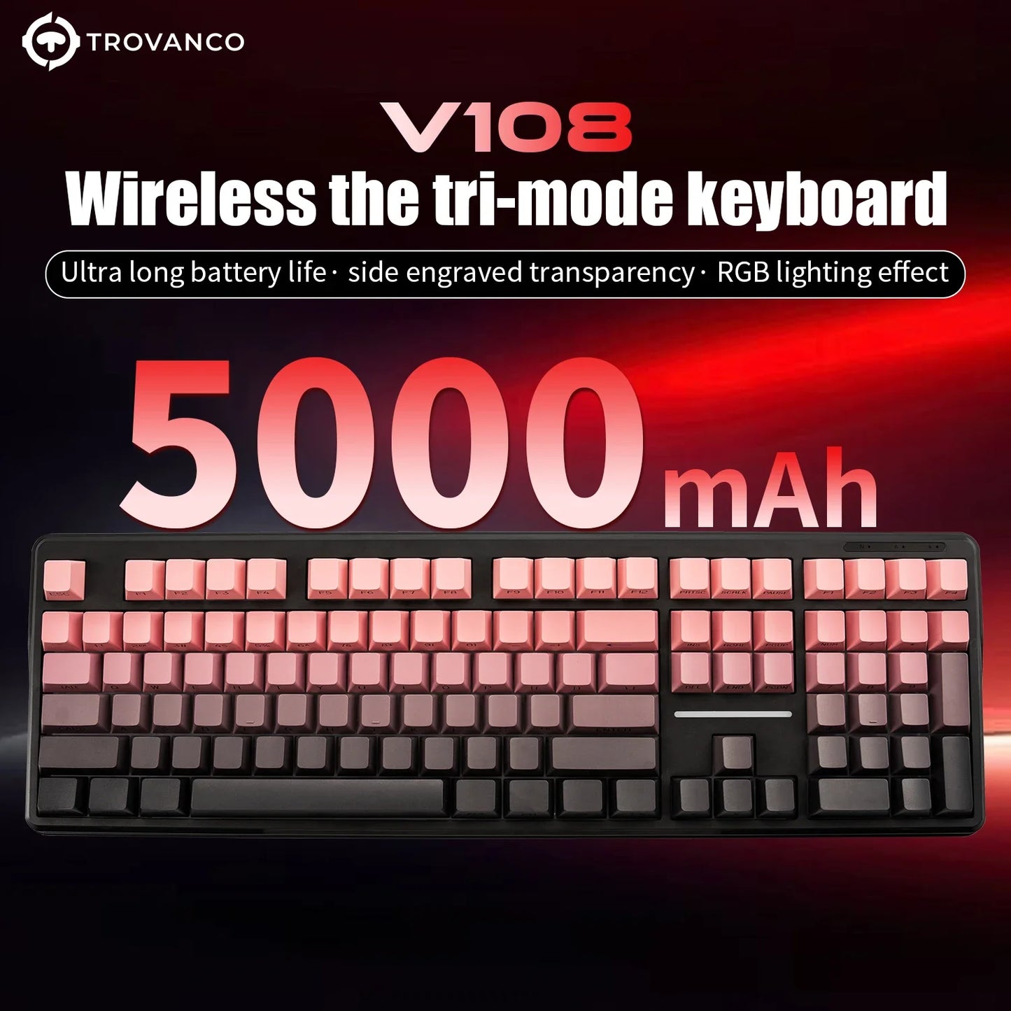 V108 Bluetooth Keyboard  Office Low Noise 2.4G Wired&Wireless Full Layout with RGB Backlit Membrane