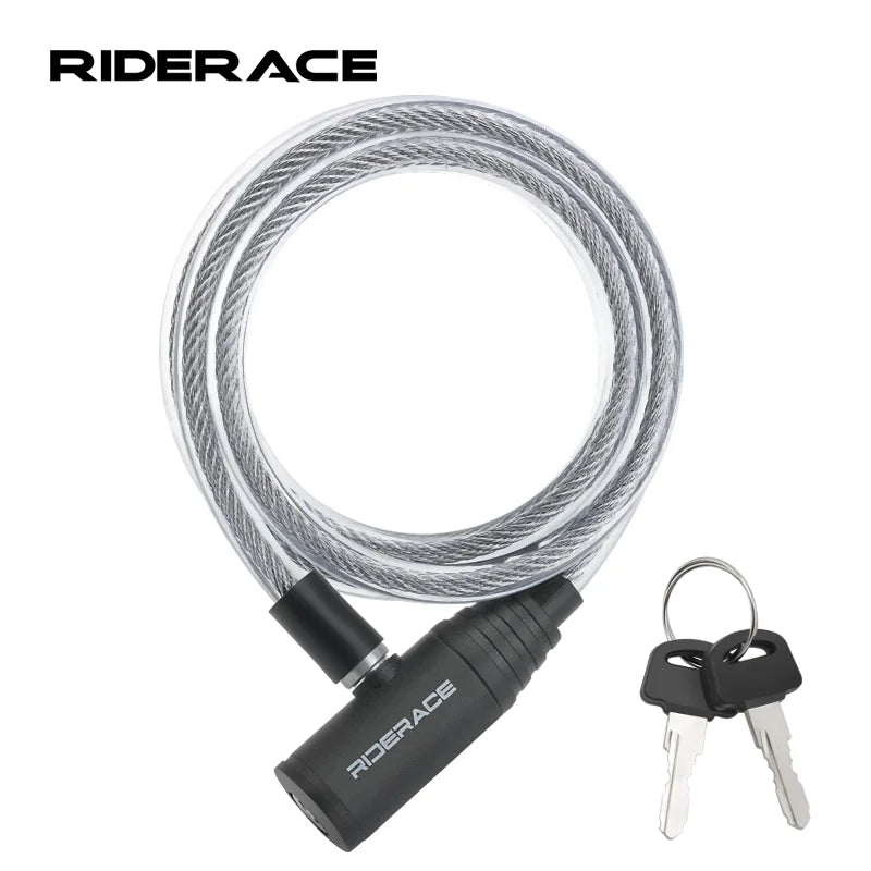 RIDERACE Bicycle Cable Lock Portable Bike Anti-theft Ring Lock High Security For Scooter Electric E-Bike Road Cycling Sliver
