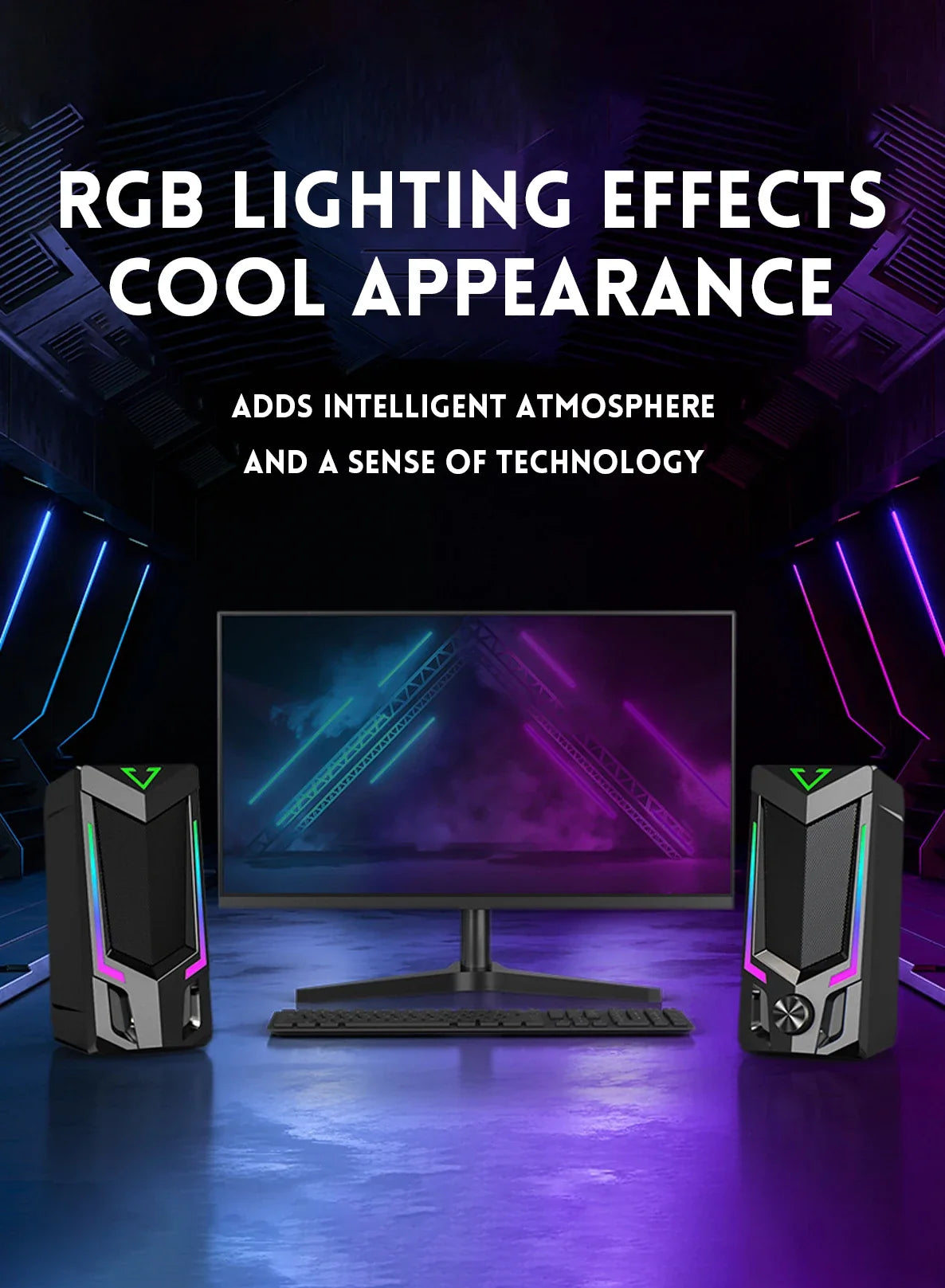 Bluetooth RGB Computer Speaker, Desktop Computer Speaker, Laptop Speaker, Desktop Stereo Speaker, USB Powered, with LED Ambient