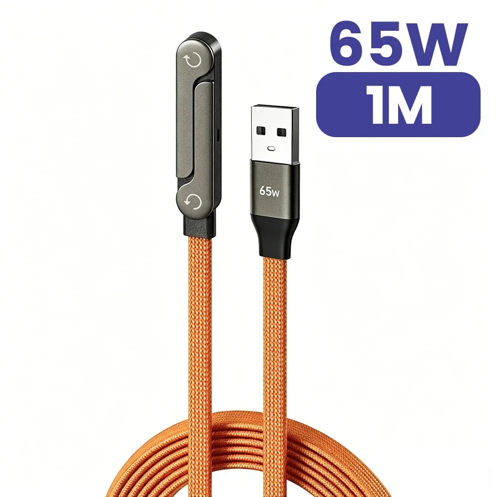 65W USB A To USB Type C Cable Quick Charge Phone Charger Cable Built In Foldable Stand Data Wire 2 in 1 USB C Charging Line