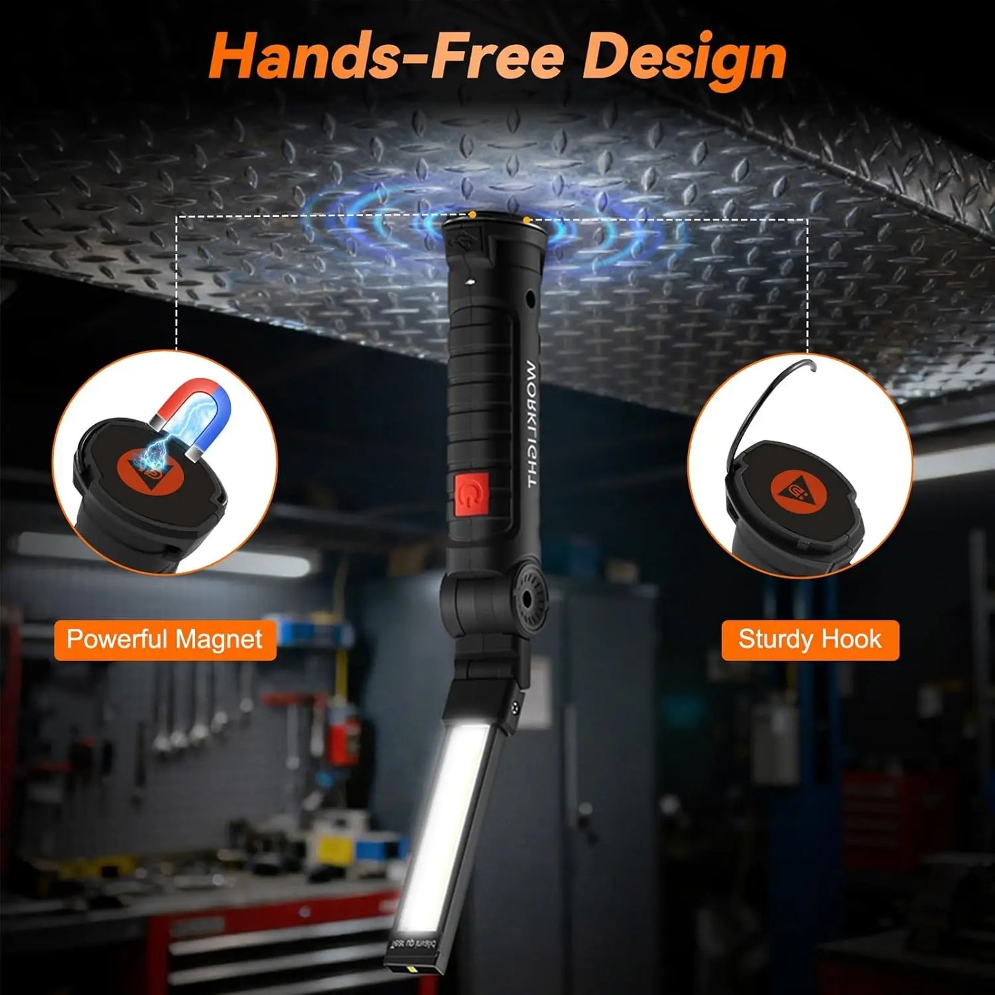 360° Rotating LED Work Light Sets 5 Modes USB Rechargeable Magnetic Base Hanging Hook Waterproof for Garage Auto Repair Camping