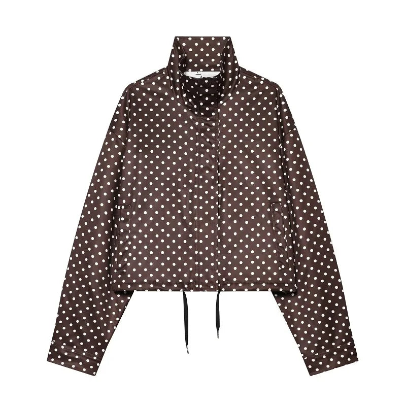 MUJER Polka Dot Bomber Jackets for Women Oversized Cropped Jacket Woman Long Sleeve Women's Jacket Fashion Winter Coat Female