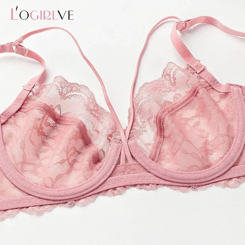 Logirlve Wholesale 3PCS Ropa Interior Sexy Mujer Sujetadores de Encaje Huecos Sujetador Ultrafino Lencería de Mujer Sujetador de Talla Grande