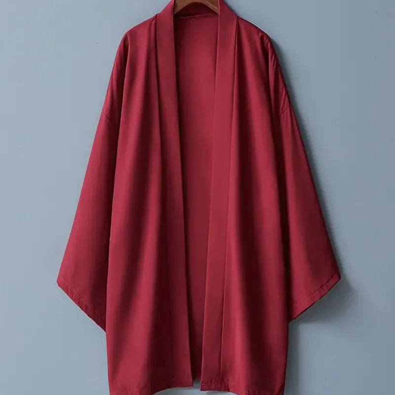 Men's Solid Color Long Sleeve Cardigan Long Kimono Shirt Asian Traditional Wear Yukata Haori Jacket Coat 6 Color Japanese Kimono