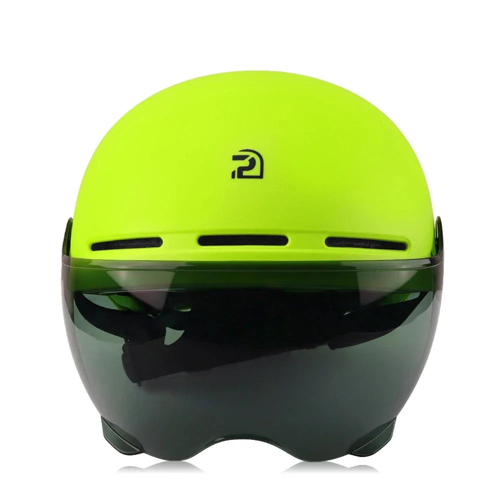 Cycling Helmet with Integrated Goggles and Ear Protection