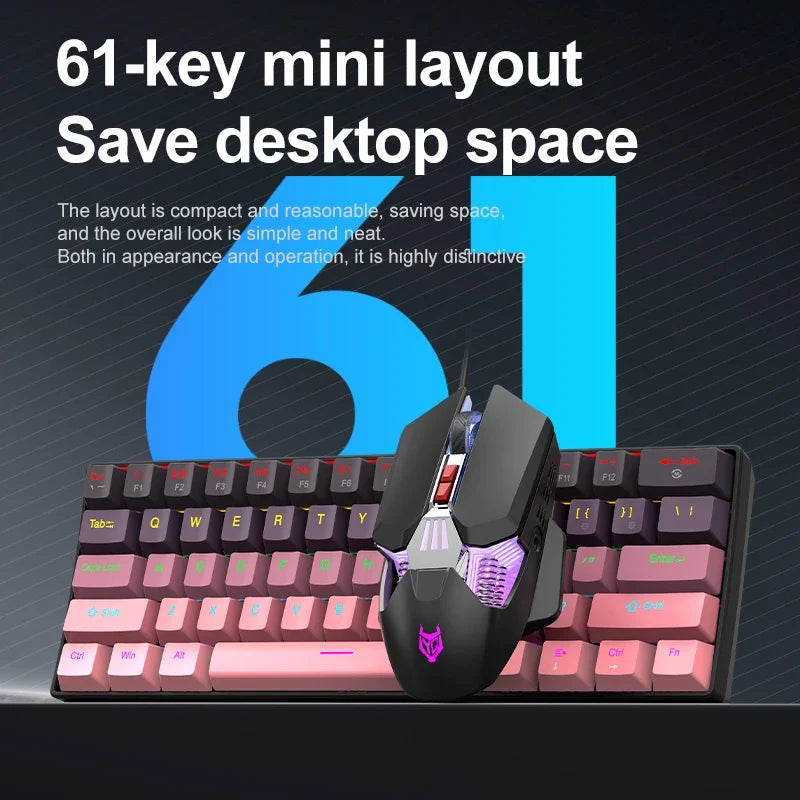 Mechanical keyboard and mouse set, 60% Portable Mini Wired Keyboard and Mouse combos, 61 Keys Phantom RGB keyboard and mouse kit
