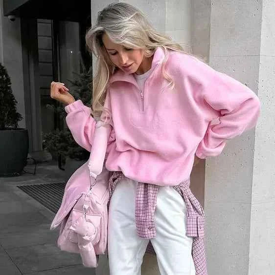 Sudadera con capucha y cremallera de vellón de cordero CozyPink para mujer