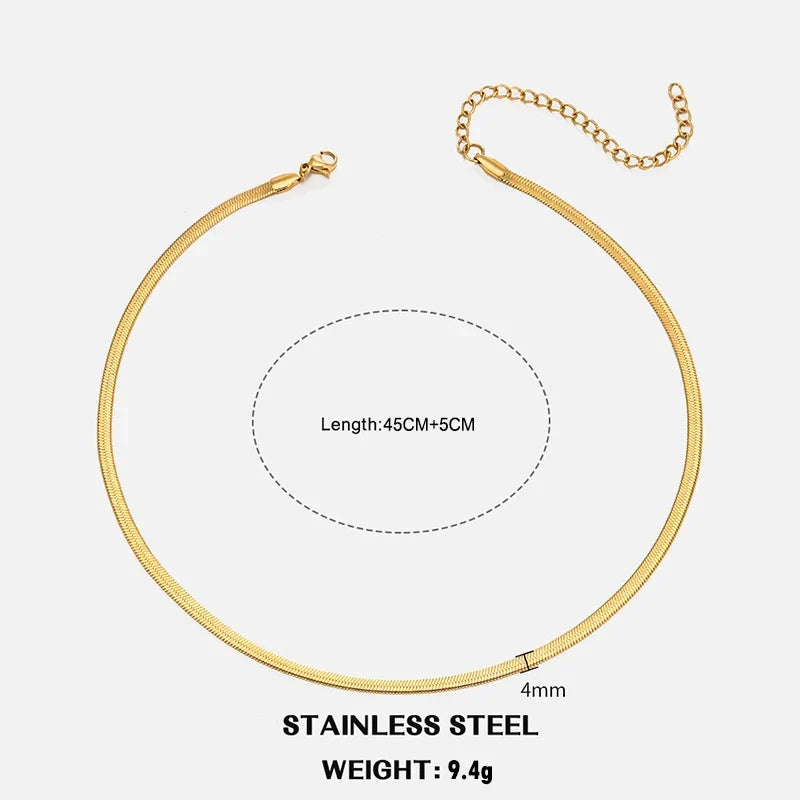 Hot Classic Unisex Flat Snake Chain Choker Necklace For Women Stainless Steel Herringbone Gold Silver Color Fashion Jewelry Gift