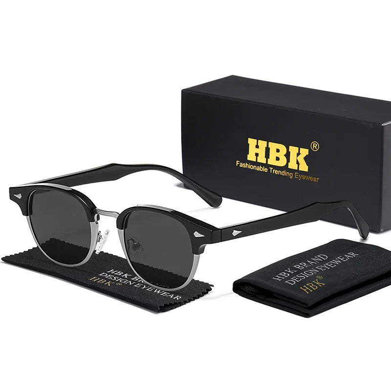 HBK Classic Men's Small Round Sunglasses Semi Frameless Metal Frame Design Sun Glasses Women's Business Outdoor Driving Eyewear
