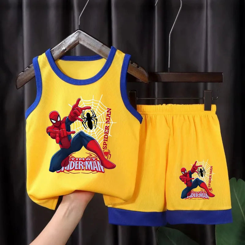 2026 Summer Breathable Comfy Mesh Boys Basketball Clothes Sets Kids Casual Outfits Child Outdoor Vacation Vest Cartoon Print Set
