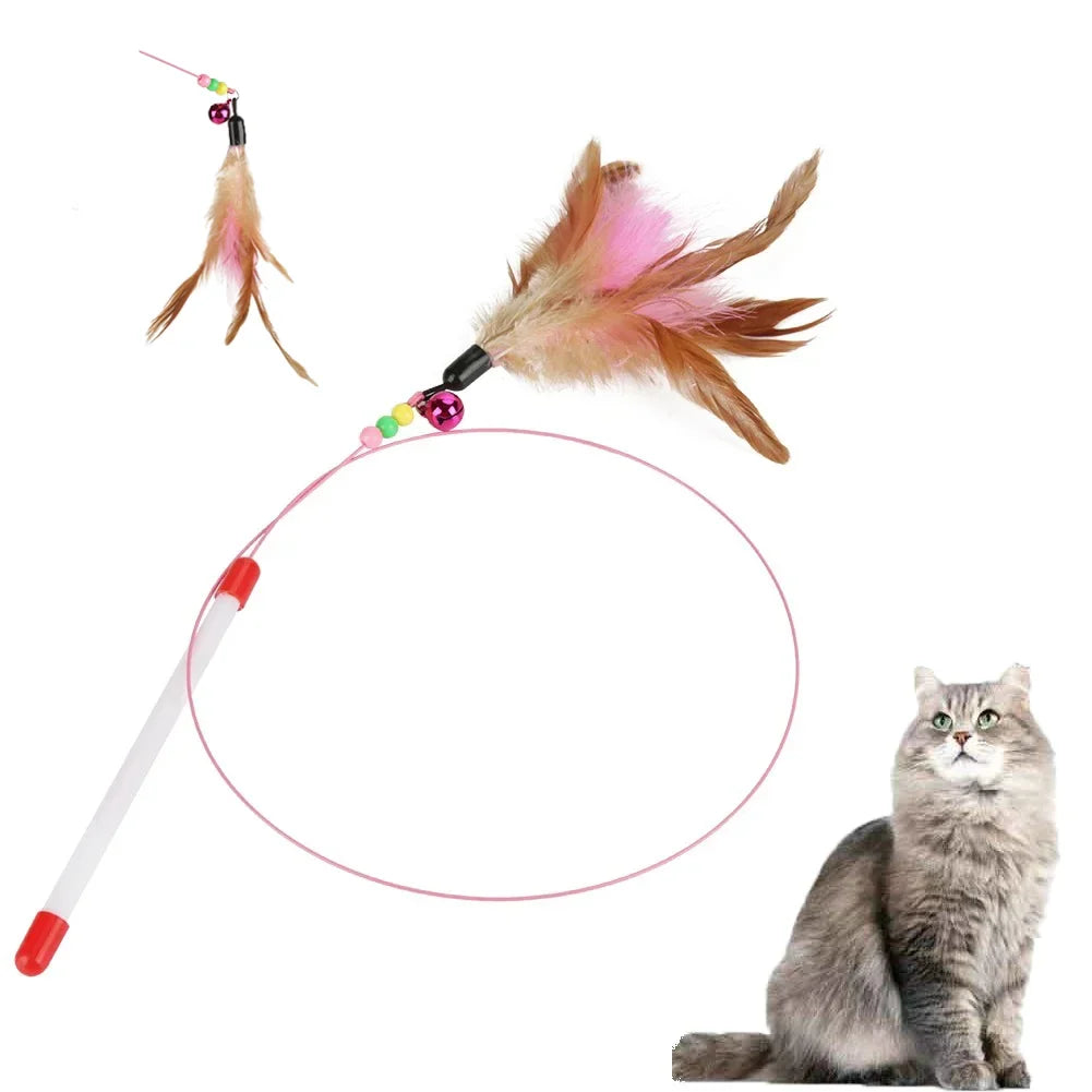 1-10pc Interactive Cat Feather Toy Accessories Pet Supply Wand Kitten