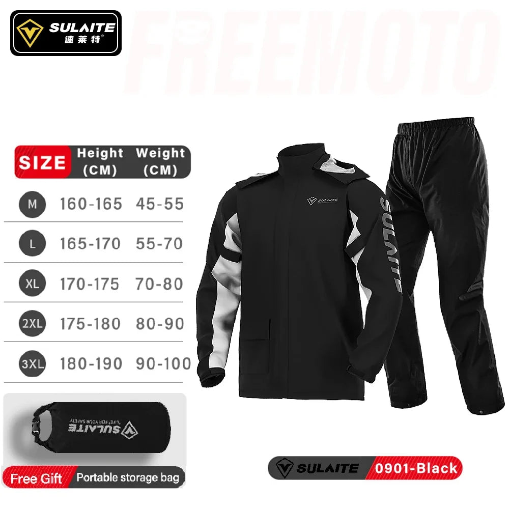SULAITE Rain Suit Motorcycle Rain Gear Suit for Men & Women Jackets & Pants Reflective Waterproof Breathable Rainsuit