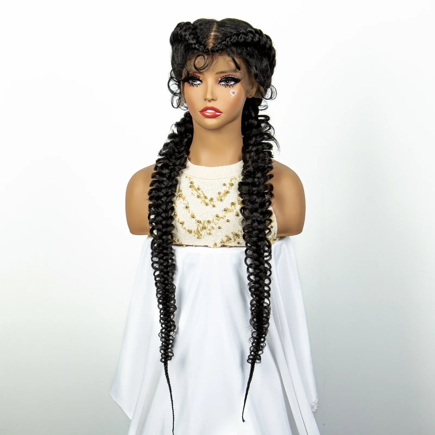 1B/30 Dark Brown Synthetic Lace Frontal Dutch Box Braided Wigs for Black Women Fishtail Braids Wigs with Baby Hair Cornrow Wigs