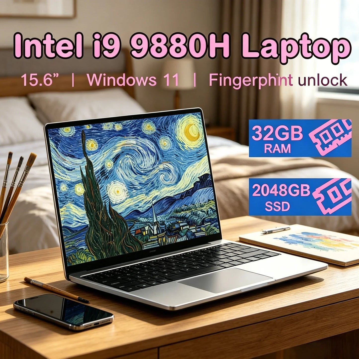 15.6" Full HD Large Screen Laptop Core I9-9880h High Performance 32GB