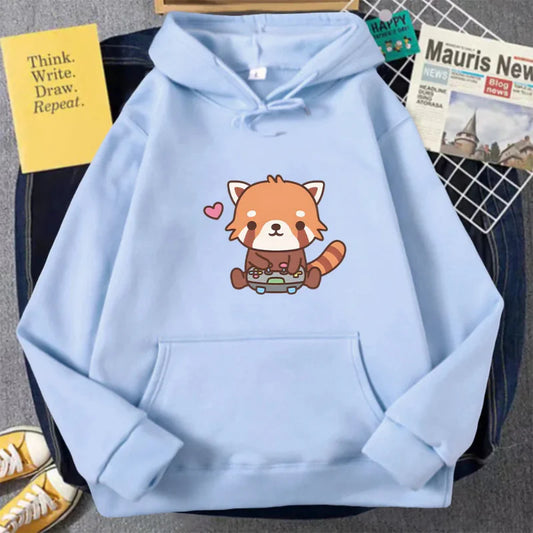Sudadera con capucha de jugador de panda rojo kawaii