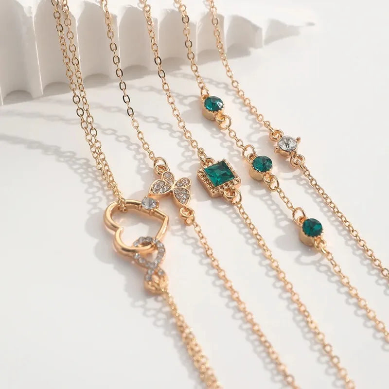 5pcs/set Rhinestone Butterfly Bracelet Set for Women Korean Fashion