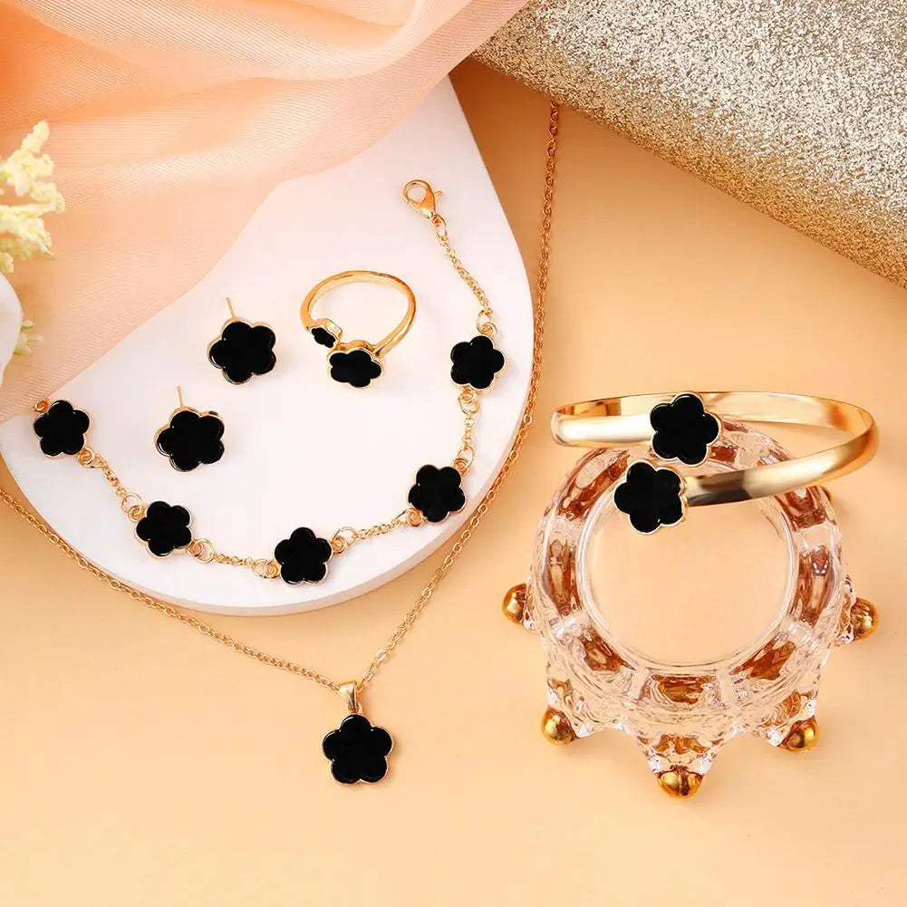 5 Pcs Set Jewelry Stainless Steel Five Leaf Clover Bracelets for Women