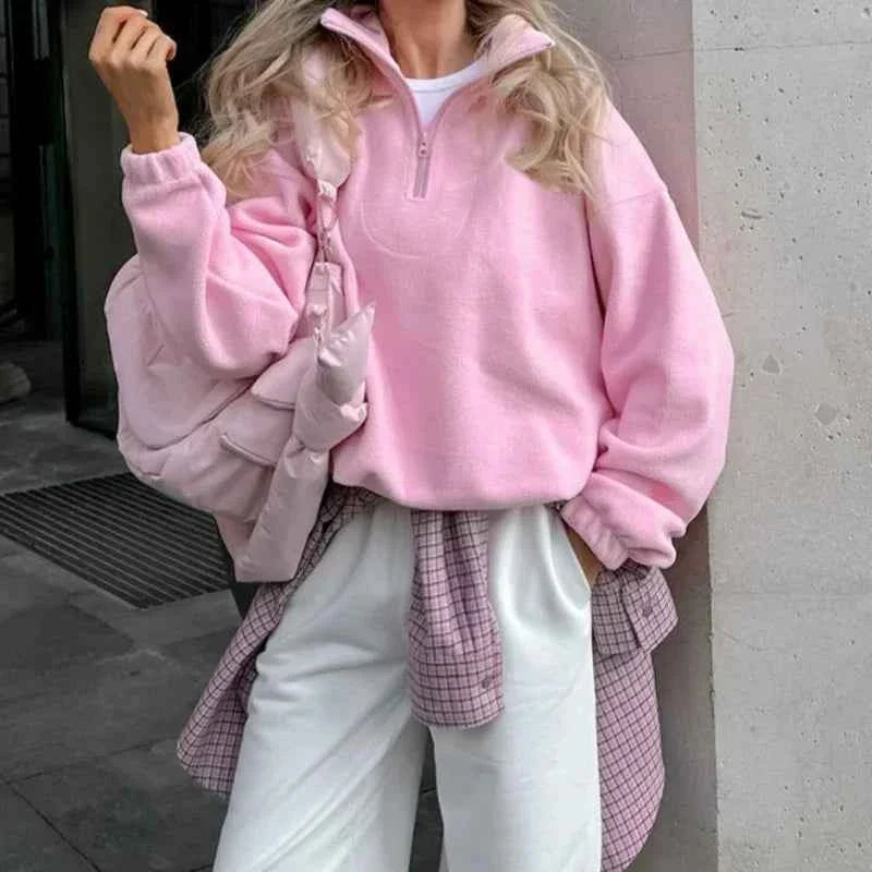 Sudadera con capucha y cremallera de vellón de cordero CozyPink para mujer