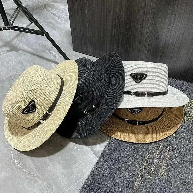 Summer Beach Hat Versatile Top Hats Belt Buckle  Sun Protection Hat Korean Style Straw Hat for Women