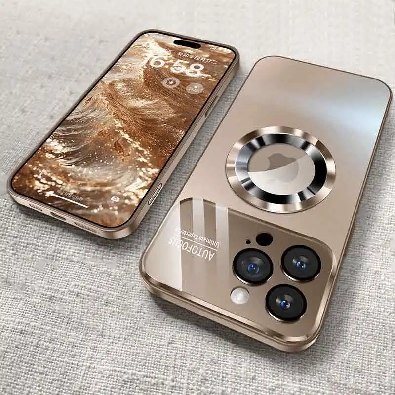 Luxury Glass Camera Lens Case for MagSafe Magnetic Wireless Charging, Shockproof Cover for iPhone 11 12 13 14 15 16 Pro Max Plus