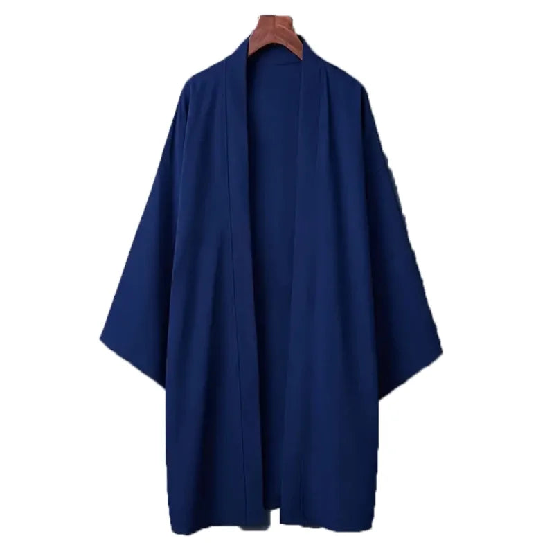 Men's Solid Color Long Sleeve Cardigan Long Kimono Shirt Asian Traditional Wear Yukata Haori Jacket Coat 6 Color Japanese Kimono
