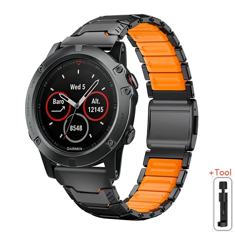 Garmin QuickFit 22/26mm Two-Tone Metal Link Band with Magnetic Clasp