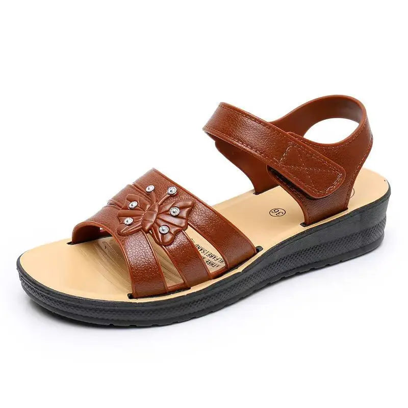 2024 New Women's Summer Open Toe Hollow Flat Sole Sandal Soft Sole Non Slip Hook Outdoor Beach Sandal Lightweight Elderly Sandal