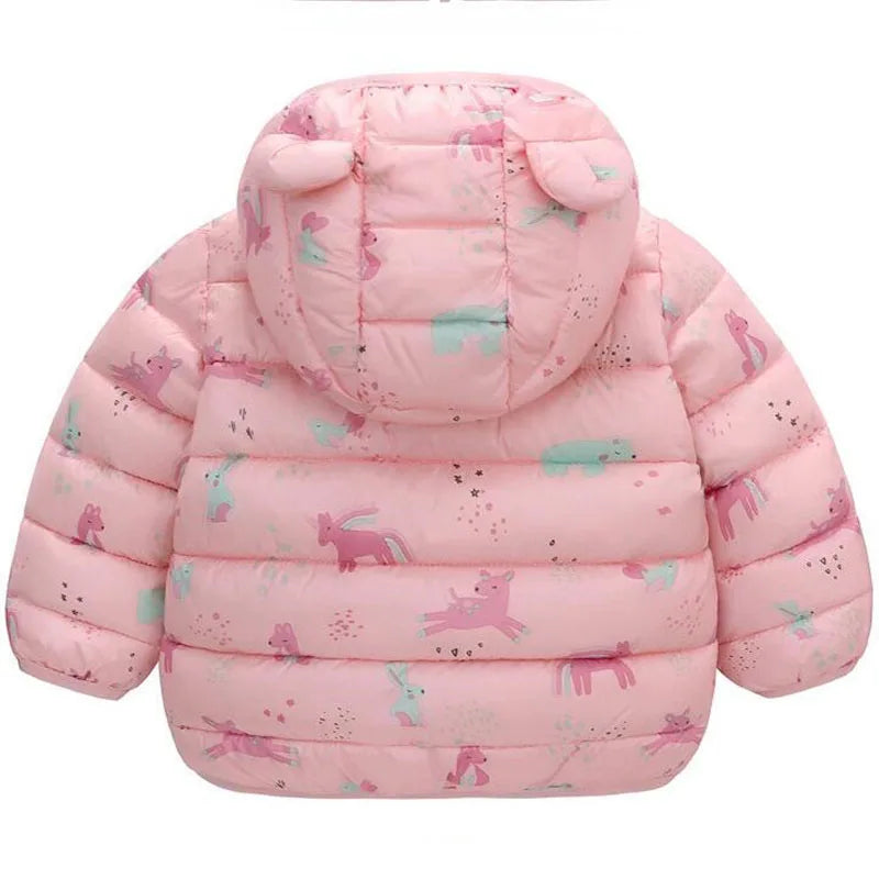 2023 Baby Girls Jackets For Kids Cartoon Bear Zipper Coats Autumn Boys Warm Hooded Down Jackets Children Christmas Outerwear