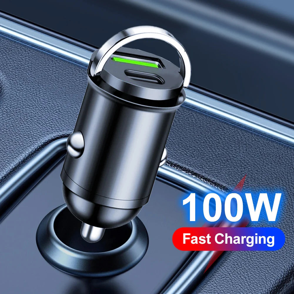 100W Mini PD USB Car Charger Lighter Car Charger for Xiaomi Samsung Huawei Super Fast Charging QC3.0 Car Charger for iPhone