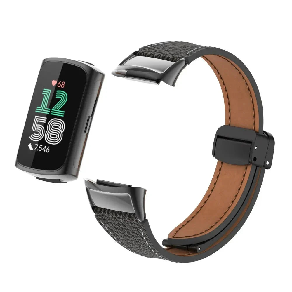 Fitbit Charge 5 & 6 Leather Band with Magnetic Folding Clasp